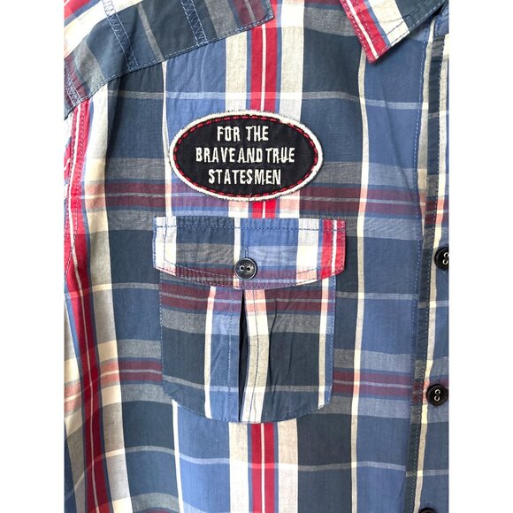 Parish Nation Mens Size XL Plaid Patches Distressed Shirt Casual Bound‎ Glory - Picture 4 of 12
